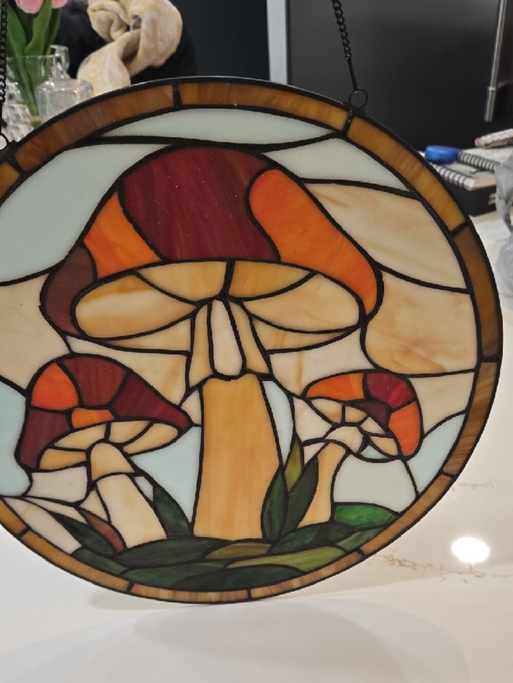 Cracker Barrel Stained Glass Mushroom Suncatcher - Red, Orange, Green, Blue - Picture 3 of 4